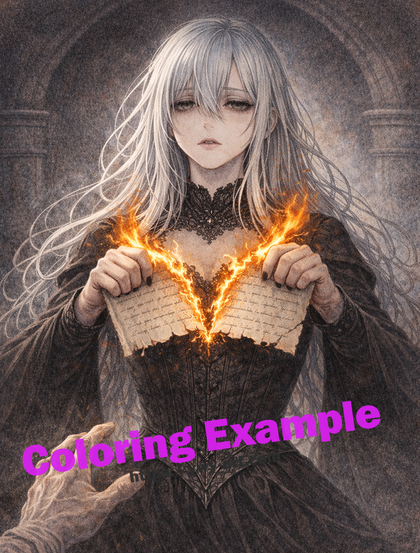 Lilith coloring example with dark tones and subtle highlights