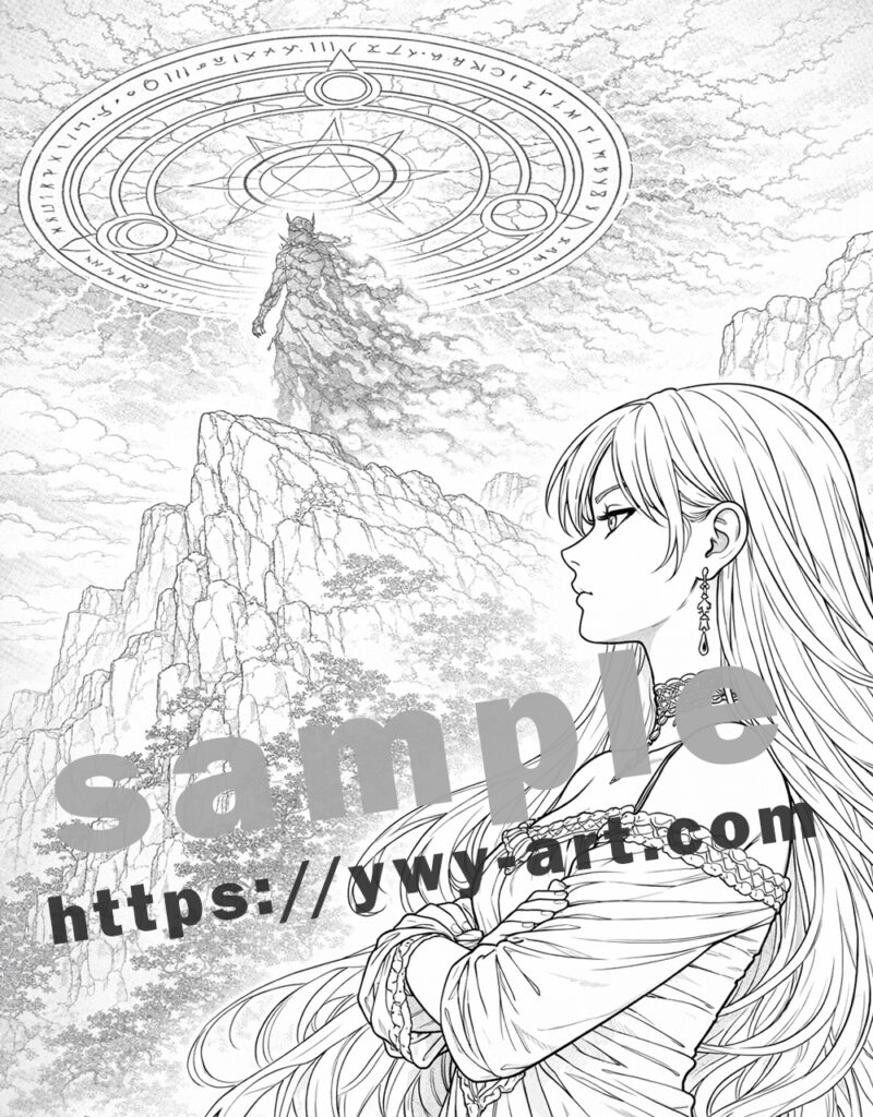 Circe line art coloring page inspired by Greek mythology