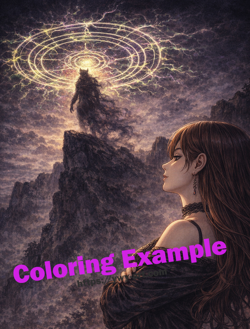 Circe coloring example with cold sigil light and restrained atmospheric tones