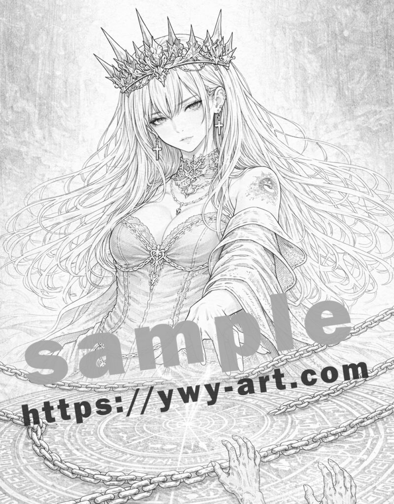 Ereshkigal line art coloring page inspired by Mesopotamian mythology