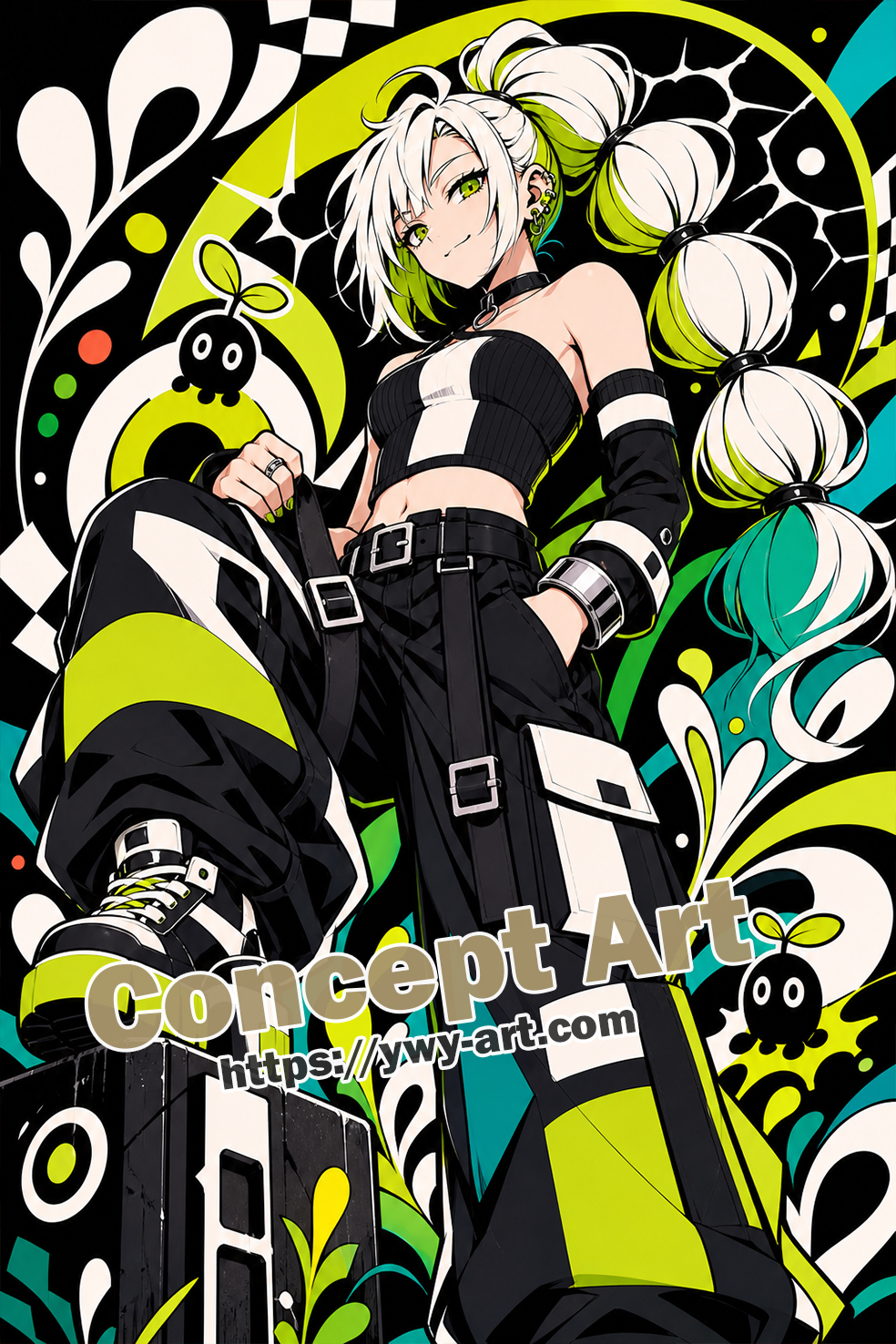 Gaia in Acid-Green Cargo | Neo Pop Street Goddesses Coloring Book